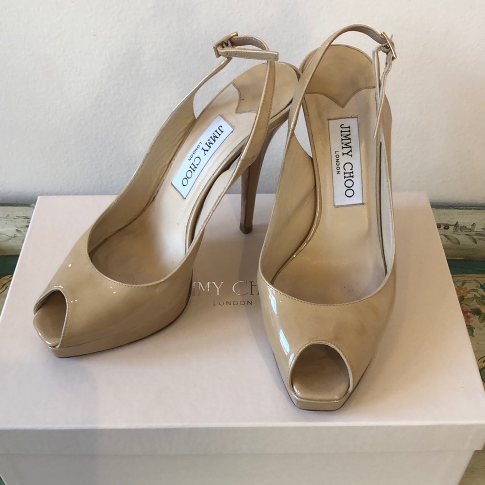 Nude Peep Toe Platform Slingback Jimmy Choo Pumps